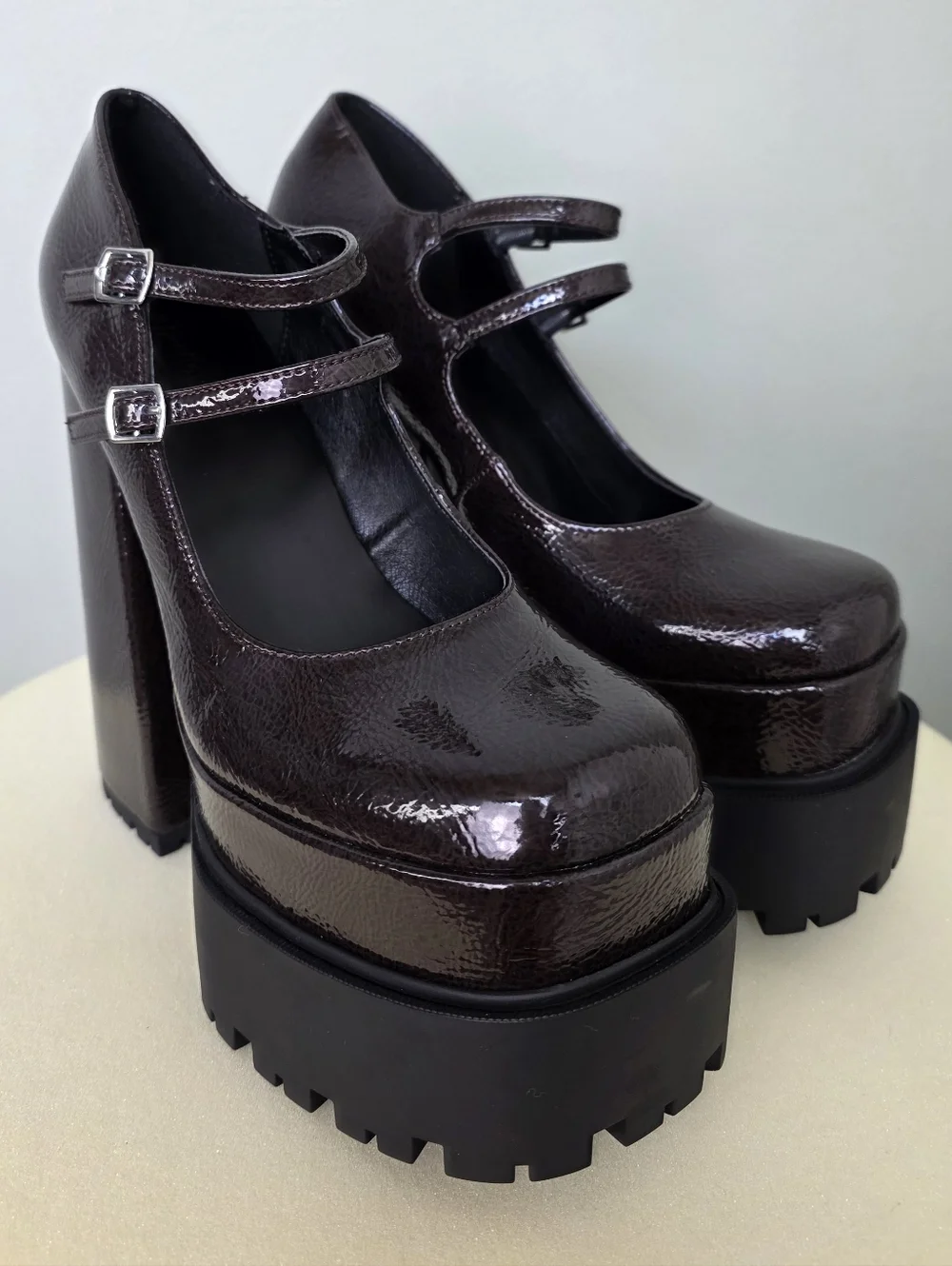 Affection Los Angeles Patent Lug Sole Platform Mary Janes - Dark Brown - 7.5 NEW